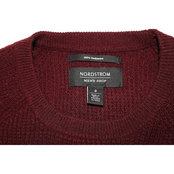 Nordstrom Men's Shop -100% Cashmere Waffle-Knit Crewneck in Dark Red, S oversize - Picture 3 of 11